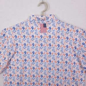 3 polo Shirt Proud 90 Golf Polo Mens LWhite Construction Print Short Sleeve NEW